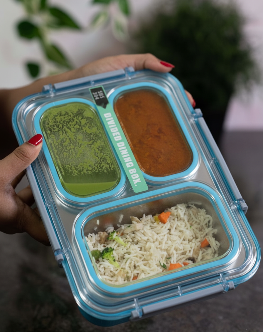 3-Compartment Leak Proof Bento Box - Ideal for Kids & Adults (1.2L)
