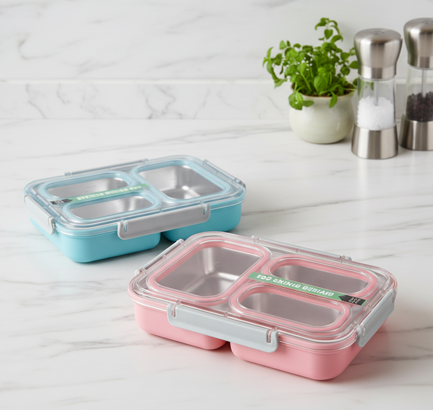 3-Compartment Leak Proof Bento Box - Ideal for Kids & Adults (1.2L)